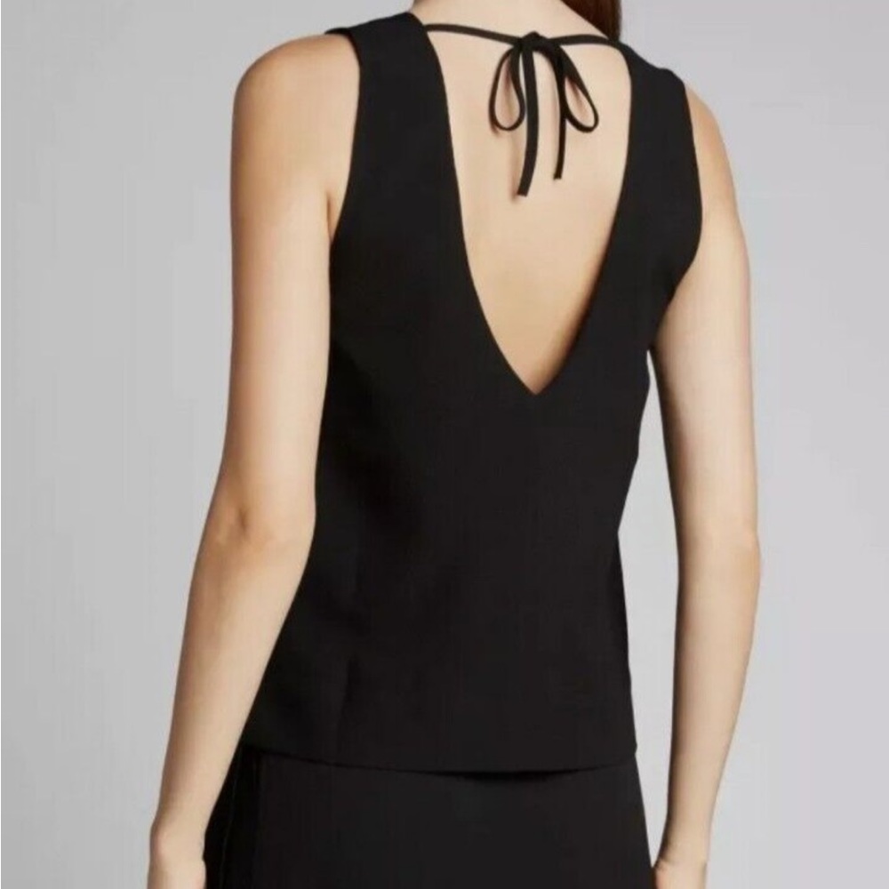 NEW with tag! Ganni Women's Tie Back V-Neck Tank Top Heavy Crepe Black Top